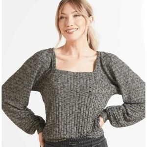 Michael Stars Polly Top Medium Marled Balloon Sleeve Heathered‎ Knit Square Neck